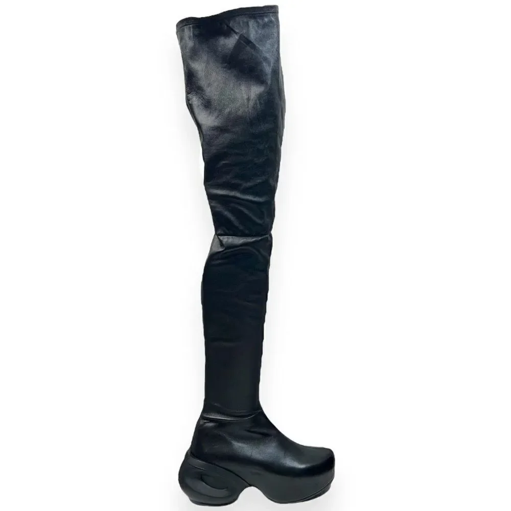 GIVENCHY G-Clog Lambskin Black Leather Over-the-knee Vouge Runway Boots Size 39